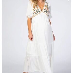 PinkBlush Ivy Floral Embroidery Maternity Midi Dress